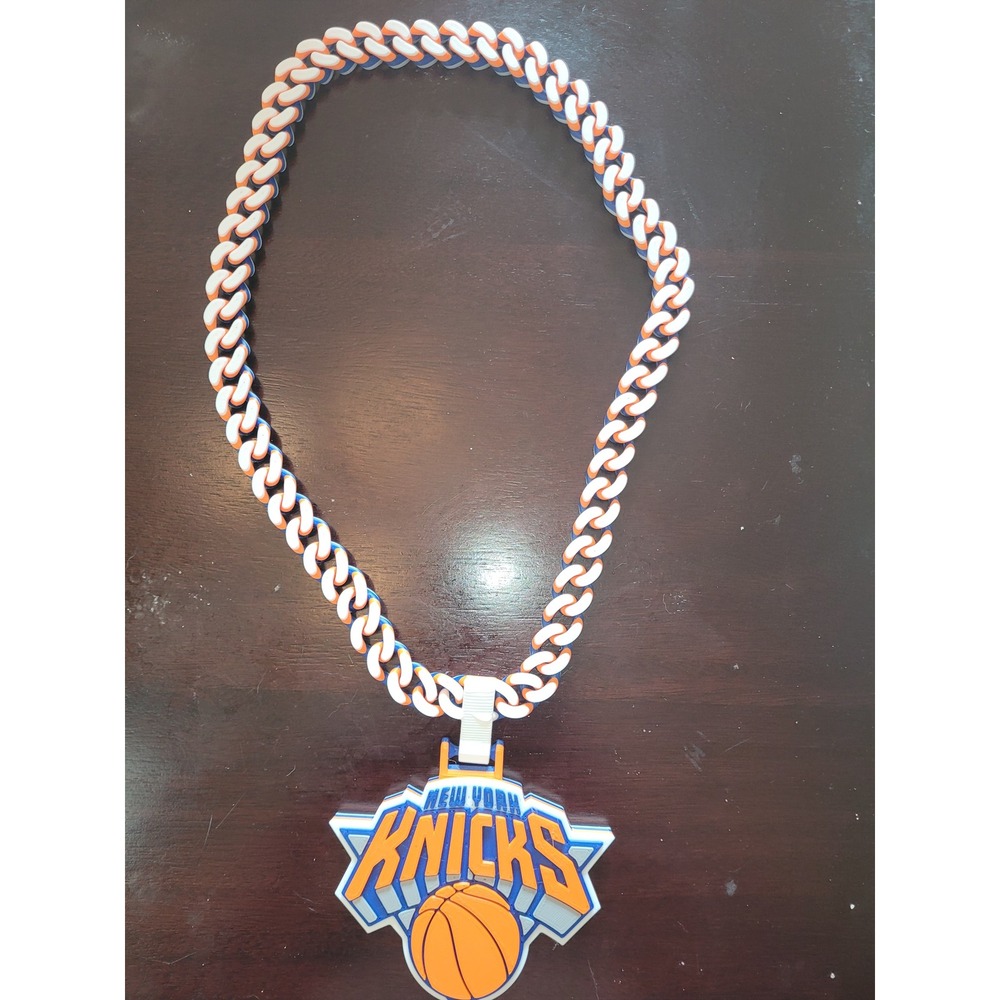 New York Knicks NBA 3D Chain Necklace Oversized Logo Pendant Blue Orange Fan